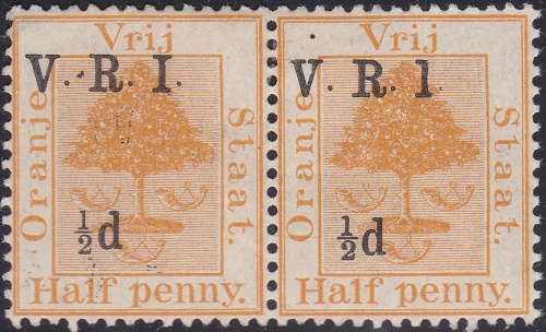 OFS 1900 SG112(?) ½d on ½d Orange PAIR, ONE WITH (UNLISTED)  VARIETY `1` FOR `I`- MM