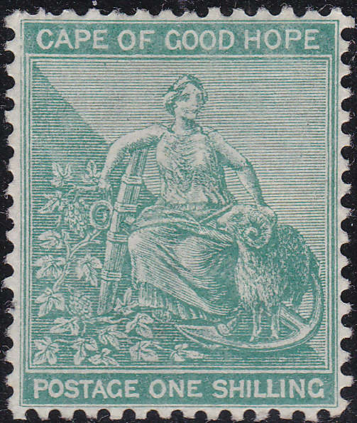 Cape of Good Hope 1882  : SACC48a 1/- BLUE-GREEN (WM Anchor) LMM CV R3500