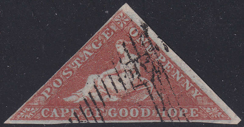 Cape of Good Hope : 1853 SACC1a : 1d Deep Brick Red,deeply blued paper VERY FINE USED CV R14000
