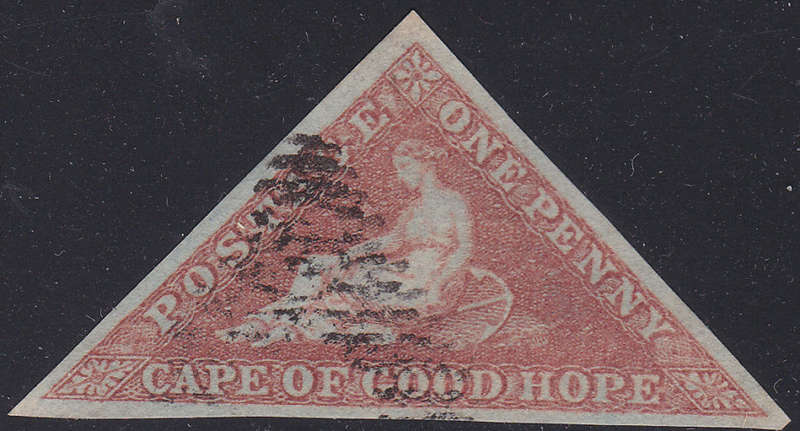 Cape of Good Hope : 1853 SACC3a 1d Brown Red , slightly blued paper SUPERB USED CV R13000