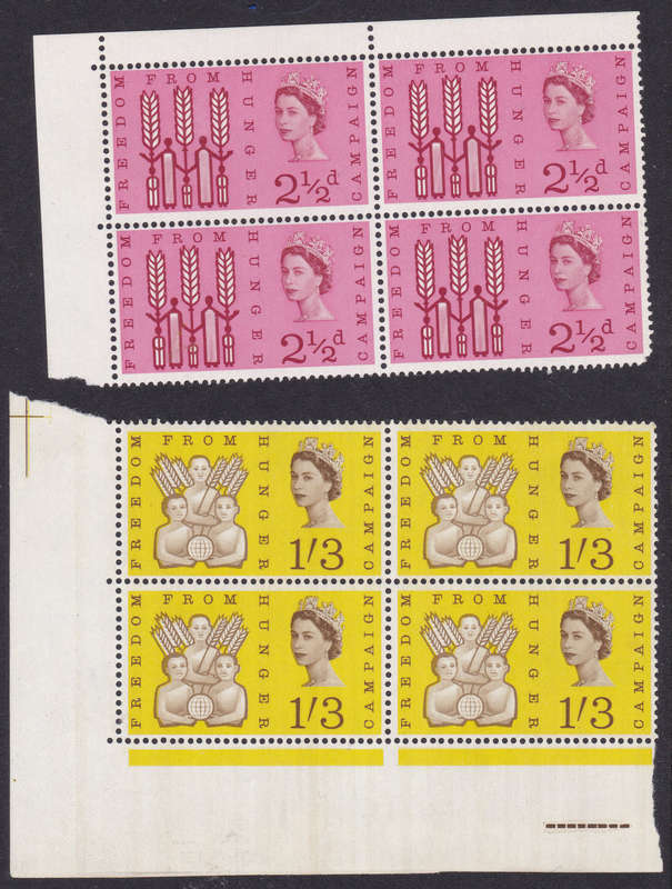 Great Britain QE11 1963 SG634p-635p PHOSPHOR SET OF TWO IN UM CORNER MARGINAL BO4