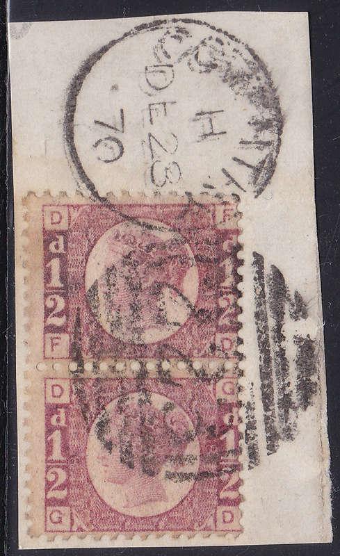 Great Britain 1870 SG49 1/2d ROSE(PLATE 8) - SUPERB USED VERTICAL PAIR ON PIECE