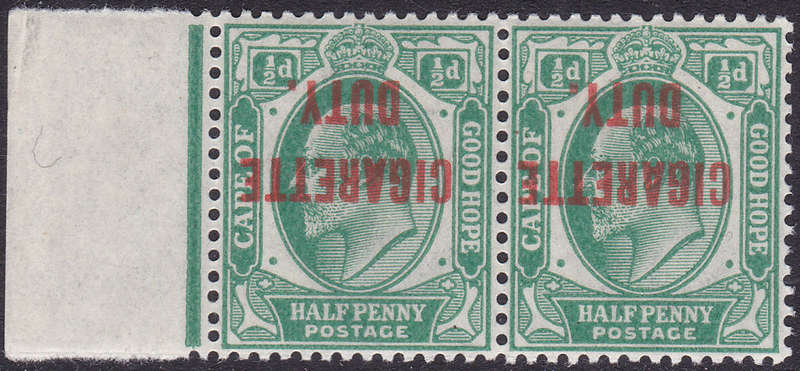 Cape of Good Hope : 1/2 GREEN PAIR OF "CIGARETTE DUTY" STAMPS(REVENUE) WITH INVERTED OVERPRINT **UM*