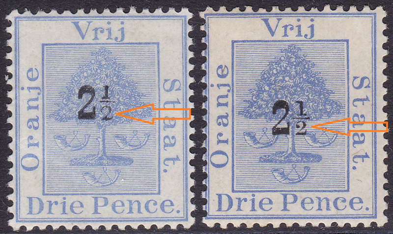 OFS 1896 SG83a(SACC 46a)  2½d on 3d ULTRAMARINE-ROMAN `1` AND ANTIQUA `2` IN FRACTION-SCARCE- MM