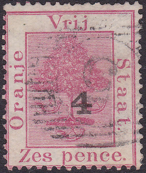OFS - 1877 SG13 4d on 6d ROSE [SURCHARGED TYPE (d)] VFU