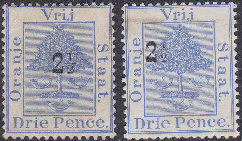 OFS 1896 SG83a(SACC 46a)  2½d on 3d ULTRAMARINE-ROMAN `1` AND ANTIQUA `2` IN FRACTION-SCARCE- MM