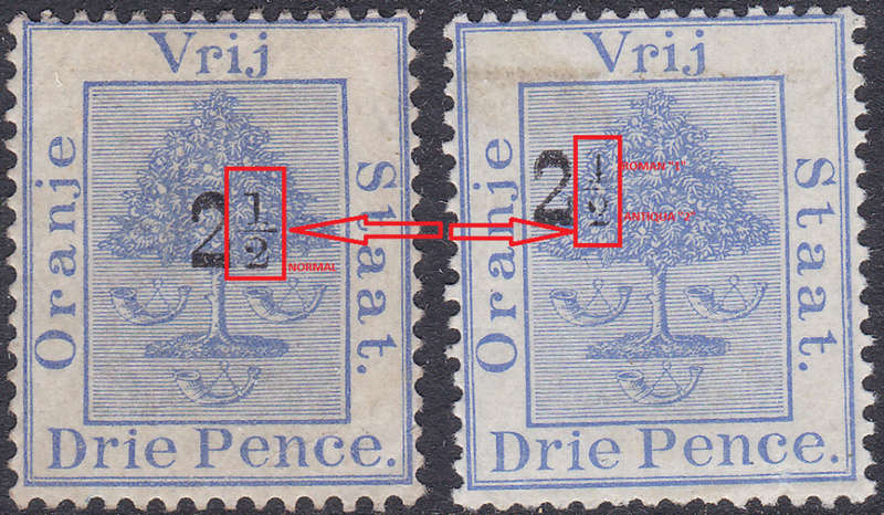 OFS 1896 SG83a(SACC 46a)  2½d on 3d ULTRAMARINE-ROMAN `1` AND ANTIQUA `2` IN FRACTION-SCARCE- MM