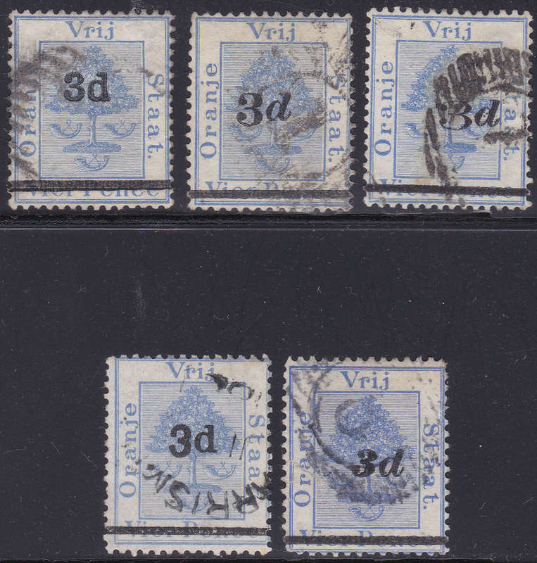 OFS 1882 SG38-42(SACC21-25) SCARCE COMPLETE USED SET OF 3d ON 4d OVERPRINTS