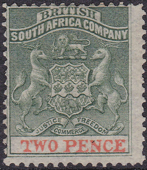 BSAC / Rhodesia : SG20 2d Deep Dull Green & Vermillion MNG CV £28(2017)