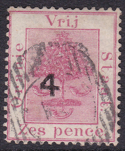 OFS - 1877 SG12 4d on 6d ROSE [SURCHARGED TYPE (c)] VFU