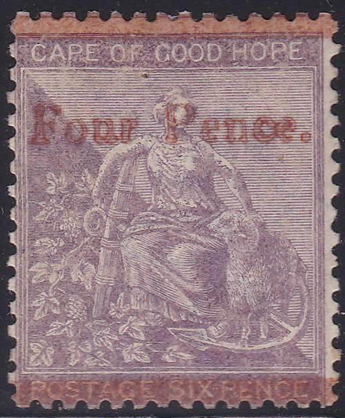 Cape of Good Hope 1868 : SACC22 : 4d on 6d DEEP LILAC VERY FINE MINT CV R14000