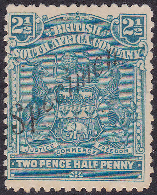 B.S.A.C/Rhodesia SG80s/SACC72s 2 1/2d DULL BLUE SPECIMEN LMM