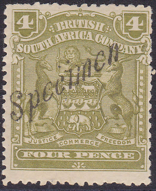 B.S.A.C/Rhodesia SG82s/SACC74s 4d OLIVE SPECIMEN LMM