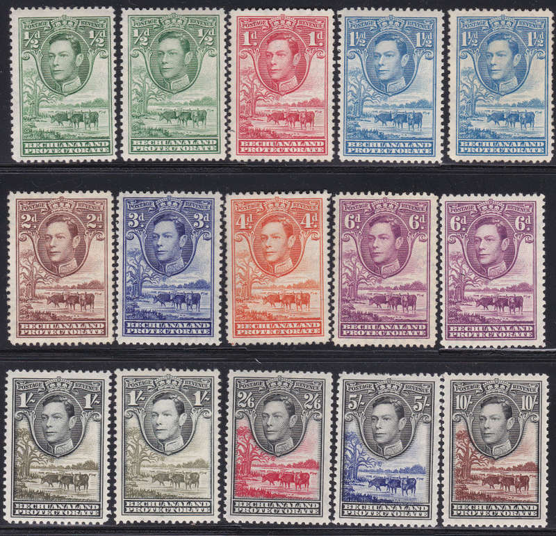 Bechuanaland 1938 SACC113-123 COMPLETE SET OF 11 WITH 4 ADDED SHADES CV R2628