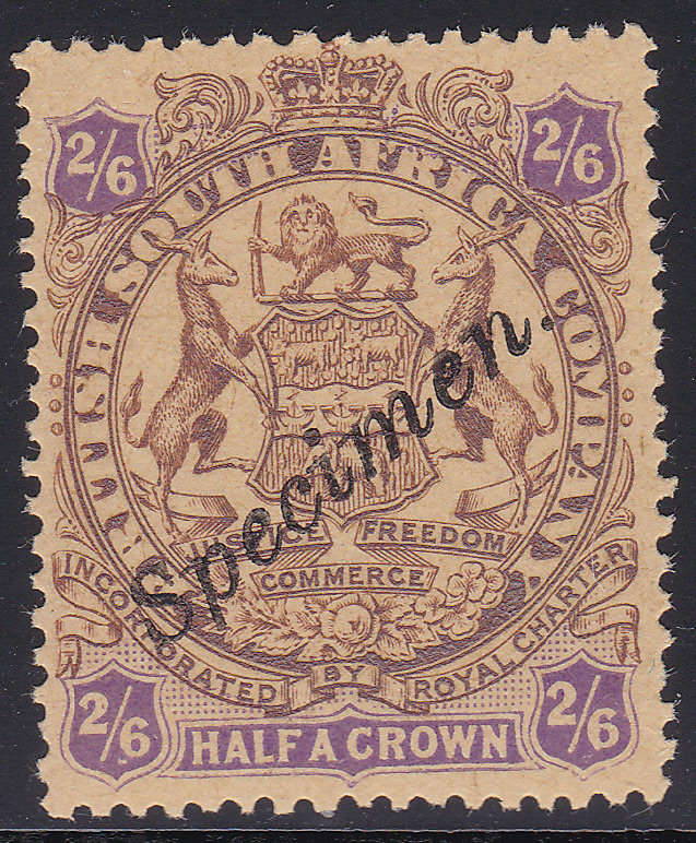 B.S.A.C/Rhodesia SG48s 2/6 Brown & Purple/Yellow `SPECIMEN` **UM**
