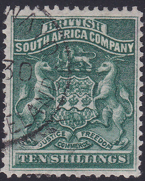 BSAC / RHODESIA SACC9 10/- Deep Green VFU CV R3000
