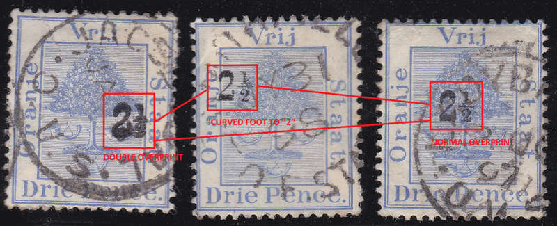 OFS 1888 SG46v / SACC83v 2½d on 3d ULTRAMARINE WITH CURVED FOOT TO `2`  - UNLISTED