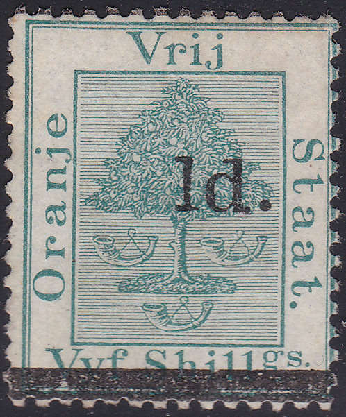 OFS 1877 SACC19 1d ON 5/- GREEN O/P TYPE (f)  MNG - CV R1300