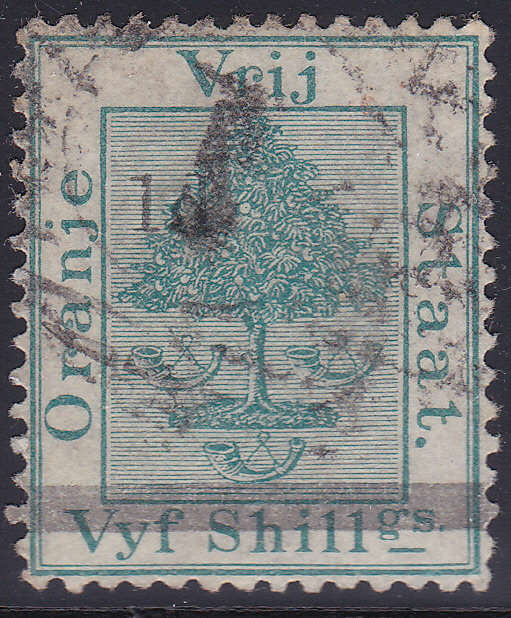 OFS - 1881 SACC14 1d ON 5/- GREEN O/P TYPE (a) -  FU CV R450