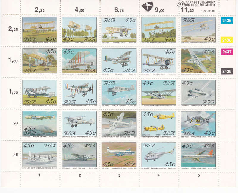 RSA 1993 Aviation in SA - Sheetlet of 25 - UM