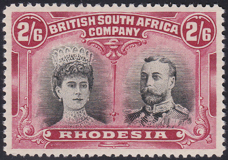 RHODESIA SACC157 2/6 BLACK AND ROSE-CARMINE SUPERB VERY LIGHTLY MOUNTED MINT