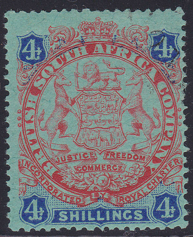 B.S.A.C/Rhodesia SG37 4/- Orange-red & Blue/Green -  MM CV £75