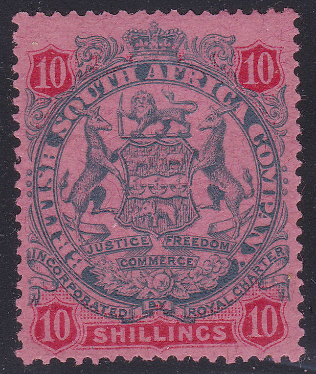 B.S.A.C/Rhodesia SG50 10/- Slate & Vermillion/Red -  MM CV £150(2017)
