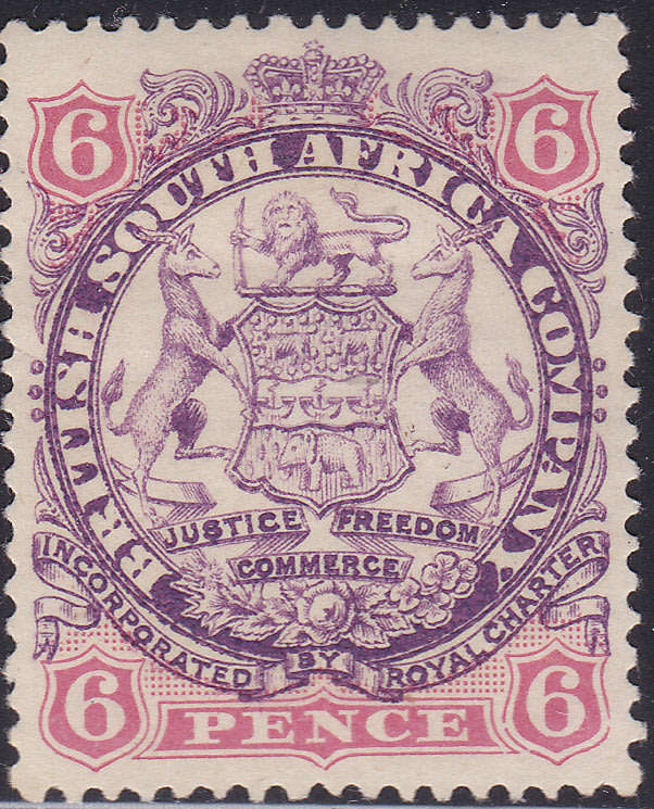 B.S.A.C/Rhodesia SG33 6d - Mauve & Pink -  MM CV £85