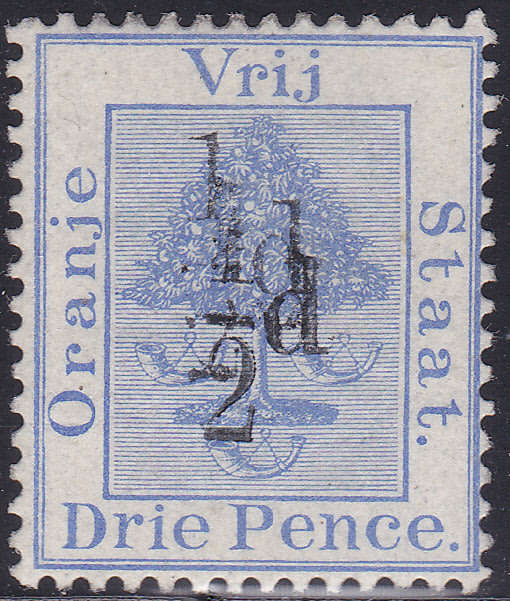 OFS 1896 SG75a ½d ON 3d ULTRAMARINE WITH DOUBLE SURCHARGE VARIETY