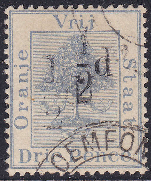 OFS 1896 SG75a ½d ON 3d ULTRAMARINE WITH DOUBLE SURCHARGE VARIETY - USED
