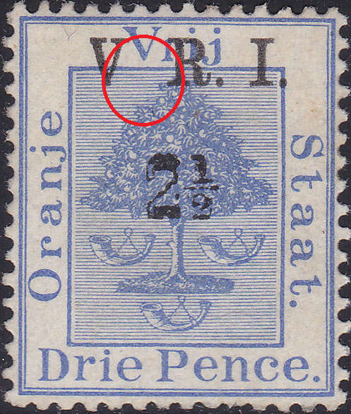 OFS 1900 SG104a / SACC52a 2½d ON 3d  ULTRAMARINE , NO STOP AFTER `V` MM - CV R1500