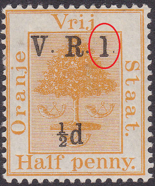 OFS 1900 ½d ON ½d ORANGE WITH `1` FOR `I` LMM - UNLISTED