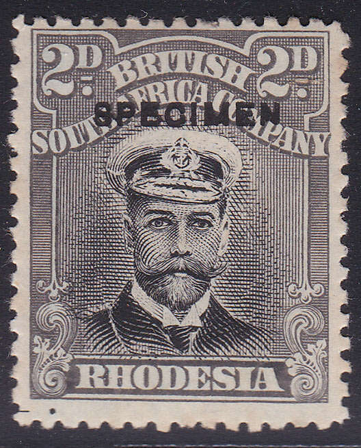 B.S.A.C / RHODESIA 1913-22 2d BLACK & BROWNISH-GREY `SPECIMEN`  - MM CV R3420