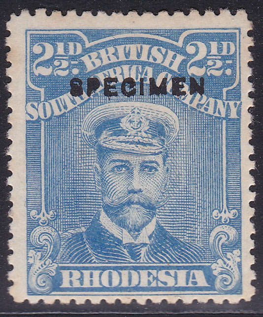 B.S.A.C / RHODESIA 1913-22 2 1/2d BRIGHT BLUE `SPECIMEN`  - MM CV R3420