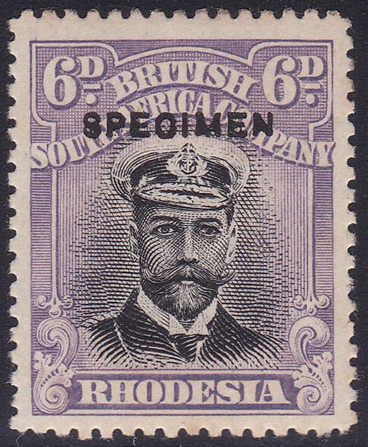 B.S.A.C / RHODESIA 1913-22 : 6d BLACK & MAUVE  `SPECIMEN`  - MM CV R3420