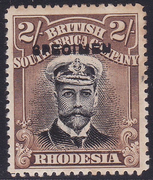 B.S.A.C / RHODESIA 1913-22 : 2/- BLACK & BROWN  `SPECIMEN`  - MM CV R3420
