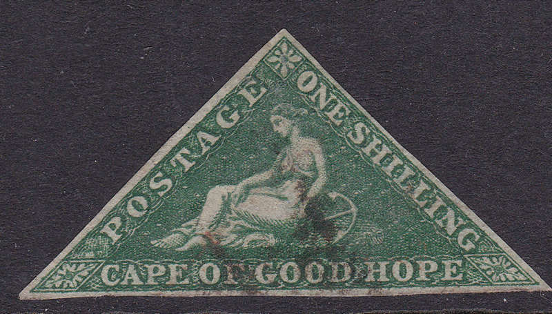 Cape of Good Hope : 1858 SACC8b 1/- DEEP DARK GREEN  - VFU USED CV R20000