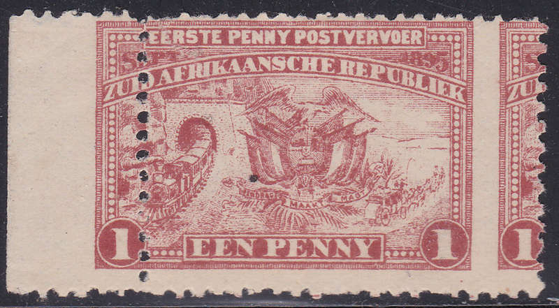 TRANSVAAL 1895 SACC222(var) 1d RED WITH MISPERF MM - RARE
