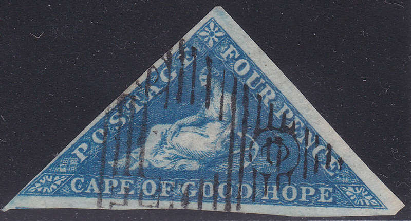 CAPE OF GOOD HOPE 1853 SACC2 - 4d DEEP BLUE ON DEEPLY BLUED PAPER - VFU- CV R5500