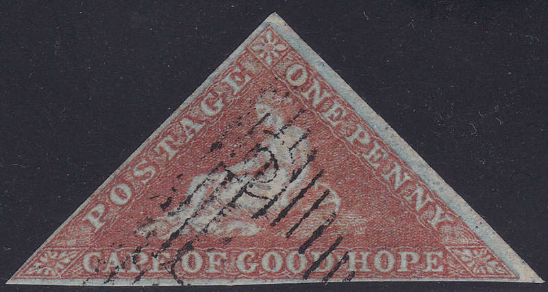 Cape of Good Hope : 1853 SACC1a - 1d DEEP BRICK RED - VFU CV R14000