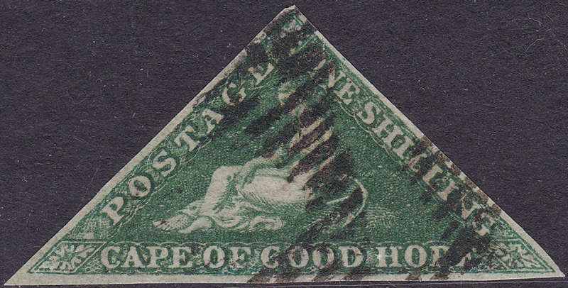 Cape of Good Hope : 1858 SG8b / SACC8b 1/- Deep Dark Green  - VERY FINE USED CV R20000