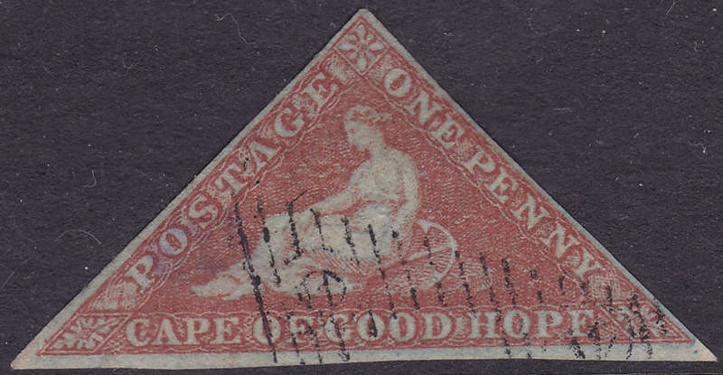 Cape of Good Hope SACC1 1d PALE BRICK RED ON DEEPLY BLUED PAPER VFU CV R14000
