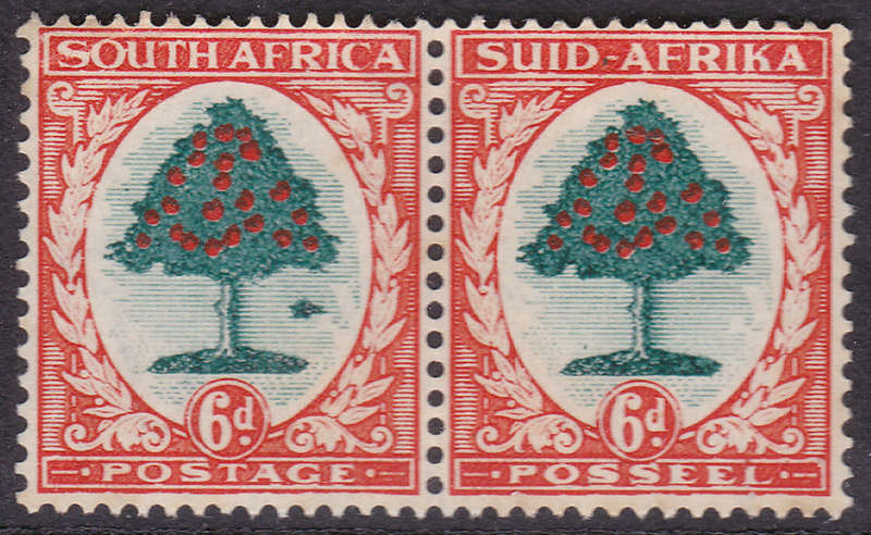 Union of SA - SG61b 6d Green & Vermillion with "MOLEHILL" VARIETY - MNG - CV £275