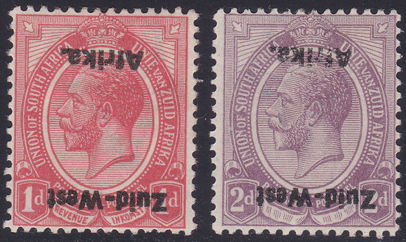 SWA 1923 SACC2a and 3a : 1d and 2d SINGLES WITH INVERTED OVERPRINT - MM - SCARCE