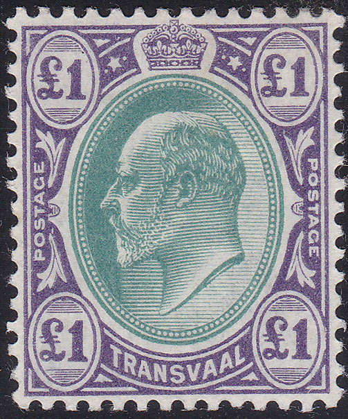 TRANSVAAL 1903 SACC264 : £1 GREEN and VIOLET(WM SINGLE CROWN CA) MM CV R10000