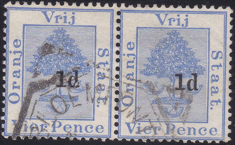 OFS - SACC33(var) 1d ON 4d ULTRAMARINE PAIR WITH BROKEN.MALFORMED `d` LEFT STAMP-SCARCE/UNLISTED