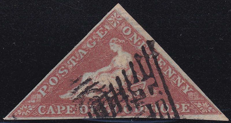 Cape of Good Hope 1853 SACC1a 1d DEEP BRICK RED ON DEEPLY BLUED PAPER - VFU CV R14000