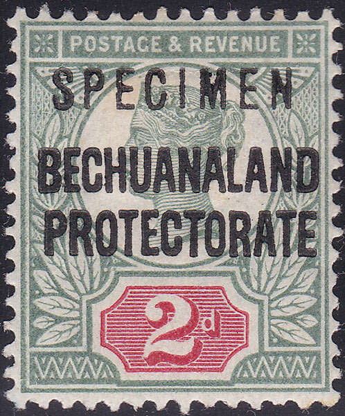 BECHUANALAND PROTECTORATE 1897-1902 SACC60s 2d GREY-GREEN and CARMINE O/P `SPECIMEN` MM CV R786