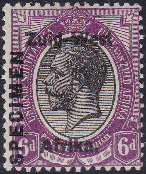 SWA 1923 SACC6s : 6d BLACK and VIOLET SINGLE `SPECIMEN` - MM - CV R3333