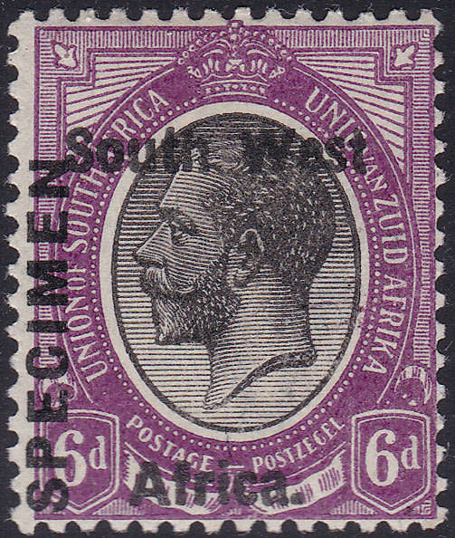 SWA 1923 SACC6s : 6d BLACK and VIOLET SINGLE `SPECIMEN` - MM - CV R3333